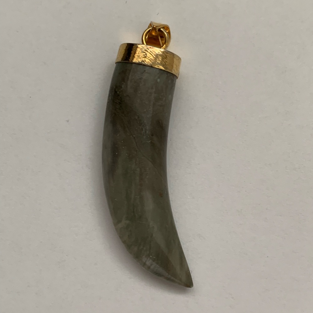 New vintage stone tusk pendant charm (biggest, greenest)